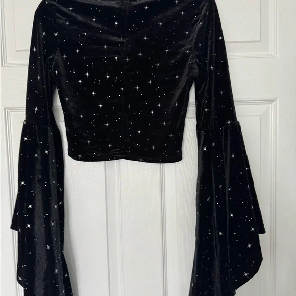 Cider -Black Starry Velvet Top with Bell Sleeves - Picture 4 of 5